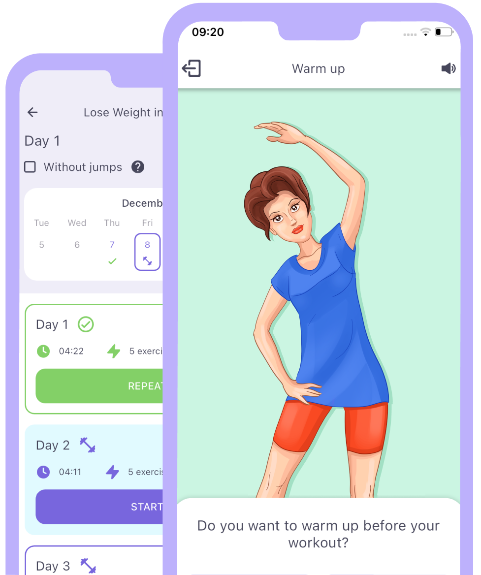 Workout app screen